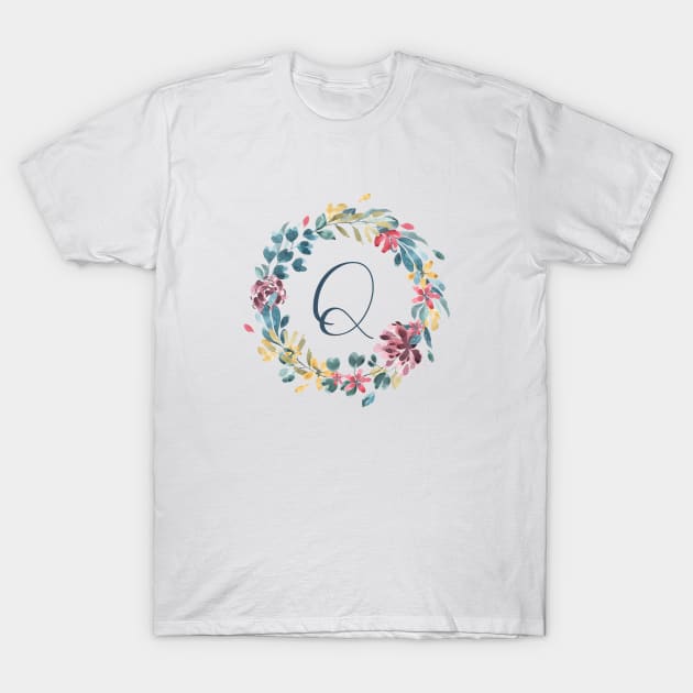 Floral Monogram Q Colorful Full Blooms T-Shirt by floralmonogram